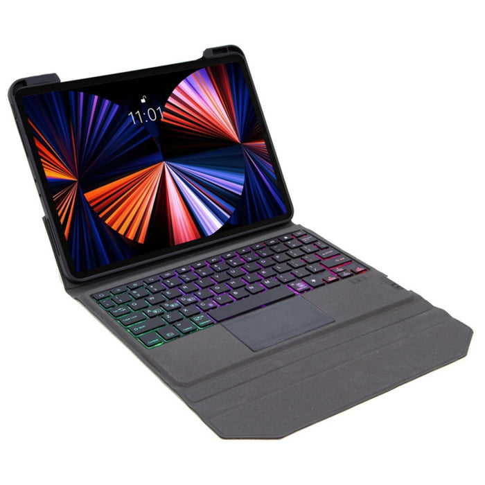 Estuche de cuero con teclado Bluetooth integrado con retroiluminación, panel táctil y soporte