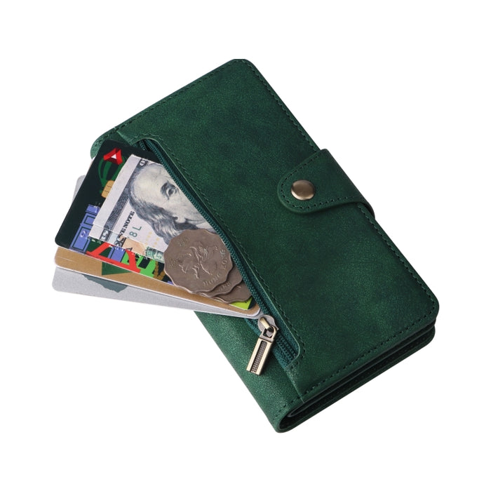 Caja de teléfono de cuero con tres pliegues para 9 tarjetas con hebilla de remache, For iPhone 13