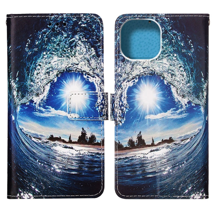 Estuche de cuero de textura plana pintada con cordón y ranura para tarjeta y billetera y soporte