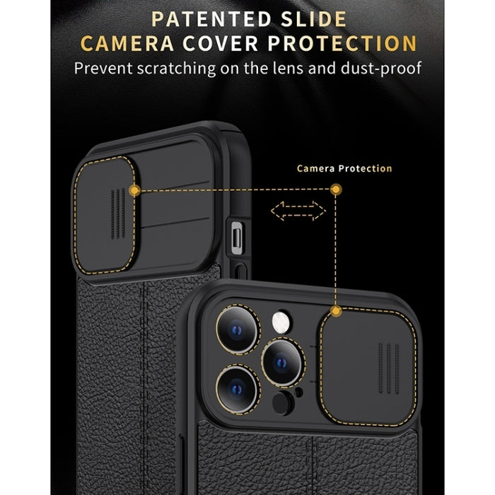 Litchi Texture Sliding Camshield TPU Funda protectora para teléfono