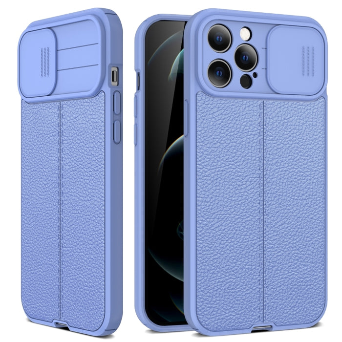 Litchi Texture Sliding Camshield TPU Funda protectora para teléfono