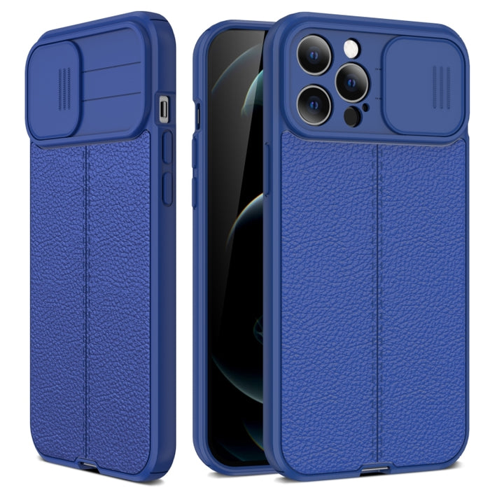 Litchi Texture Sliding Camshield TPU Funda protectora para teléfono