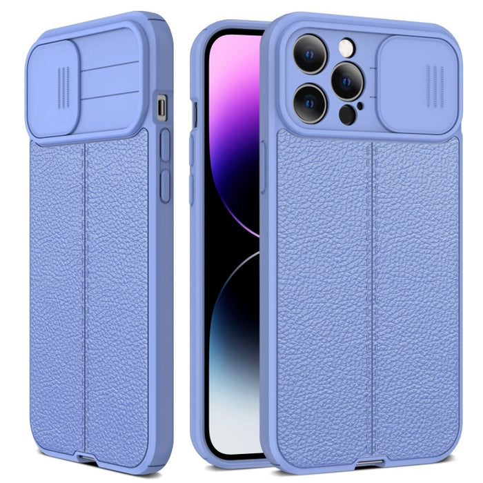 Litchi Texture Sliding Camshield TPU Funda protectora para teléfono