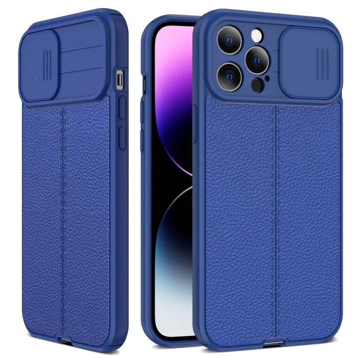 Litchi Texture Sliding Camshield TPU Funda protectora para teléfono