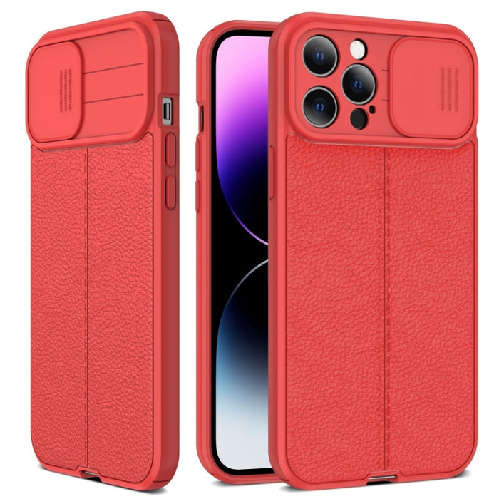 Litchi Texture Sliding Camshield TPU Funda protectora para teléfono