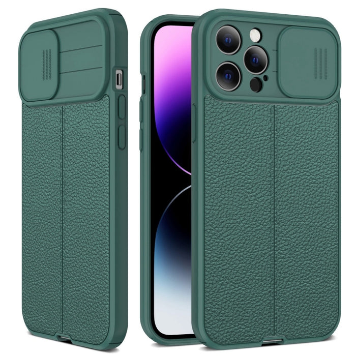 Litchi Texture Sliding Camshield TPU Funda protectora para teléfono