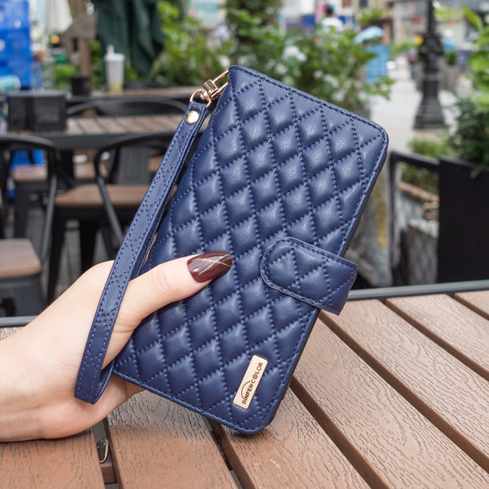 Estuche para teléfono con tapa de cuero tipo billetera con cremallera Diamond Lattice