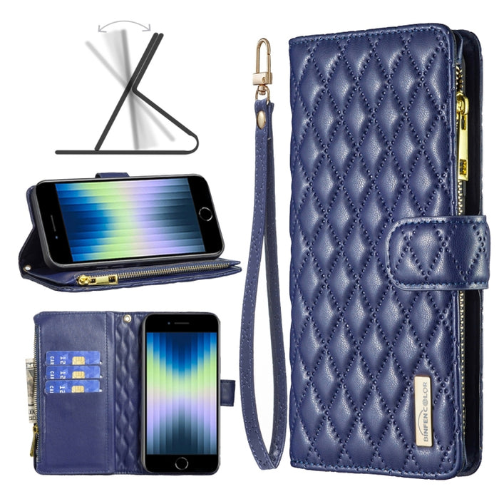 Estuche para teléfono con tapa de cuero tipo billetera con cremallera Diamond Lattice