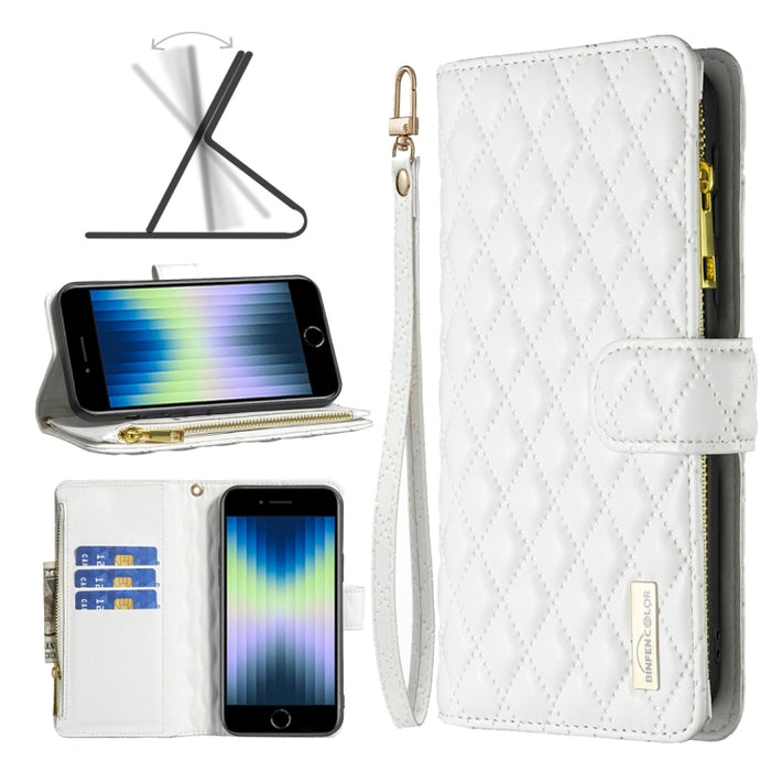 Estuche para teléfono con tapa de cuero tipo billetera con cremallera Diamond Lattice