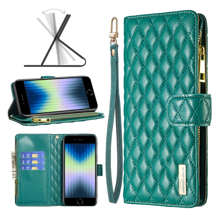 Estuche para teléfono con tapa de cuero tipo billetera con cremallera Diamond Lattice