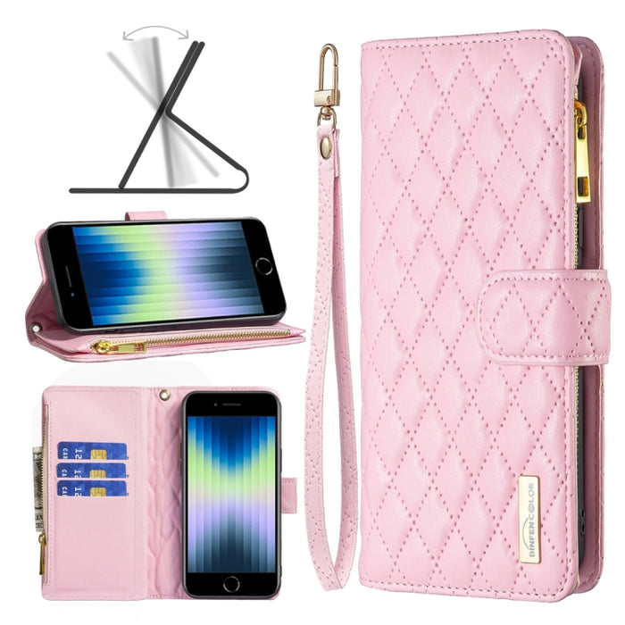 Estuche para teléfono con tapa de cuero tipo billetera con cremallera Diamond Lattice