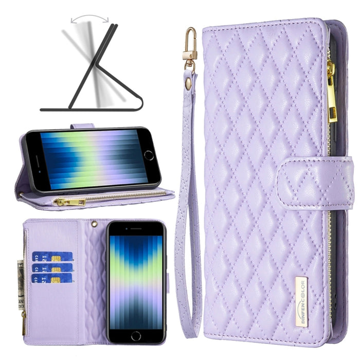 Estuche para teléfono con tapa de cuero tipo billetera con cremallera Diamond Lattice