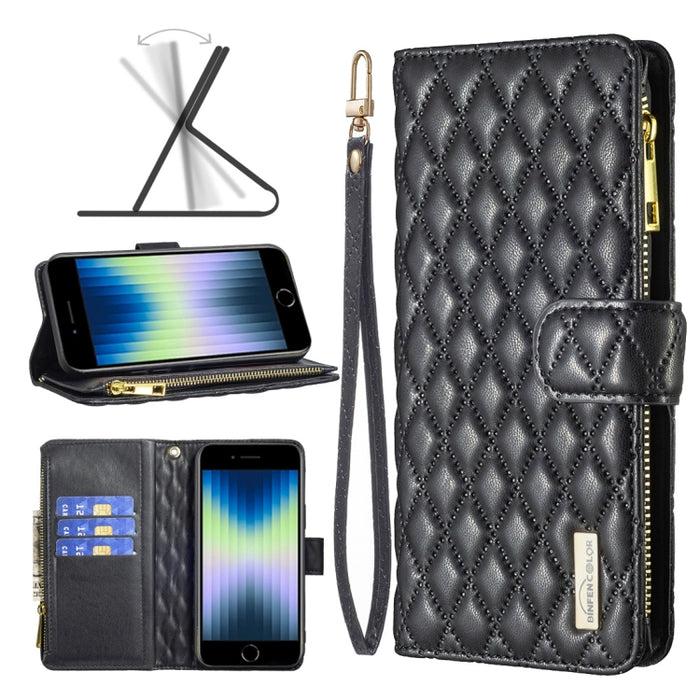 Estuche para teléfono con tapa de cuero tipo billetera con cremallera Diamond Lattice
