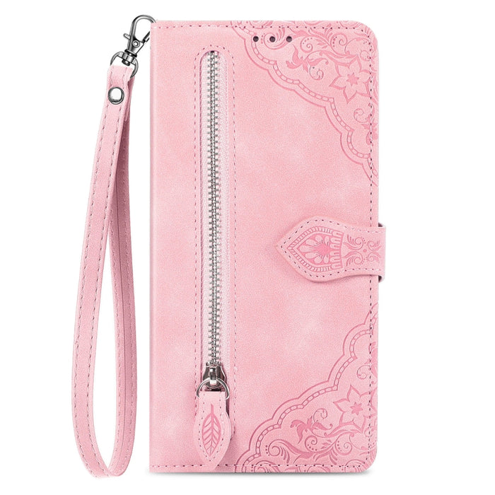 Estuche para teléfono de cuero a prueba de golpes con flores en relieve