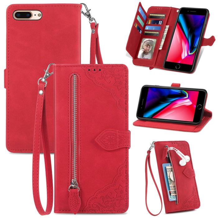 Estuche para teléfono de cuero a prueba de golpes con flores en relieve