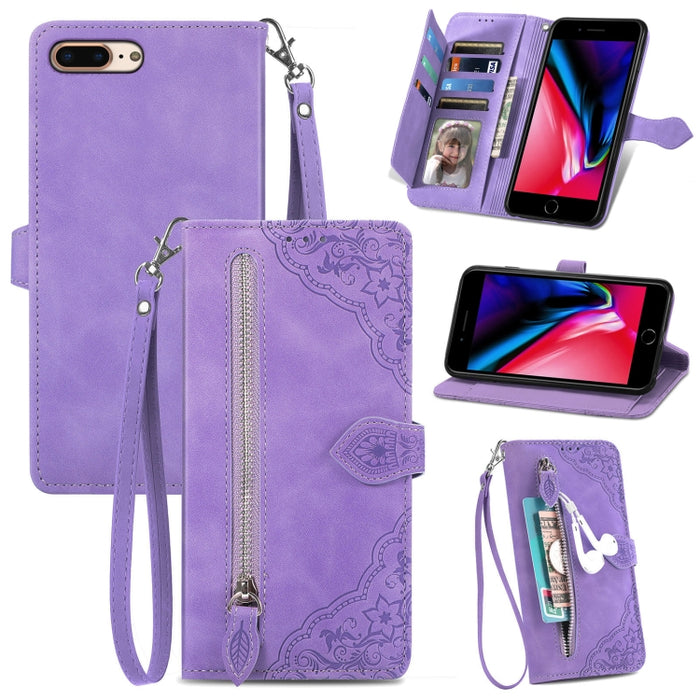 Estuche para teléfono de cuero a prueba de golpes con flores en relieve