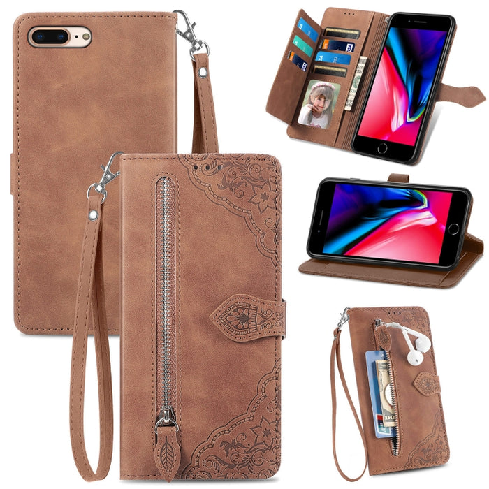 Estuche para teléfono de cuero a prueba de golpes con flores en relieve