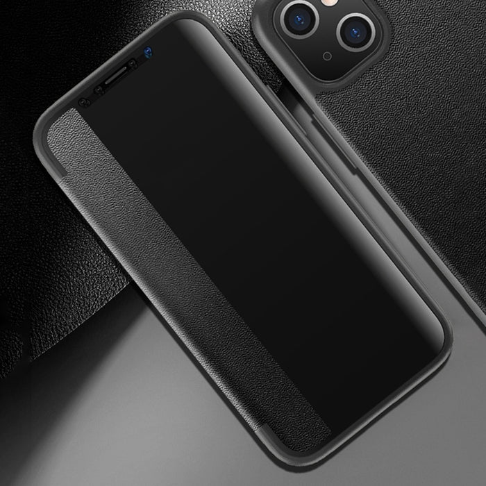 Estuche de cuero con tapa horizontal a prueba de golpes con ventana lateral magnética