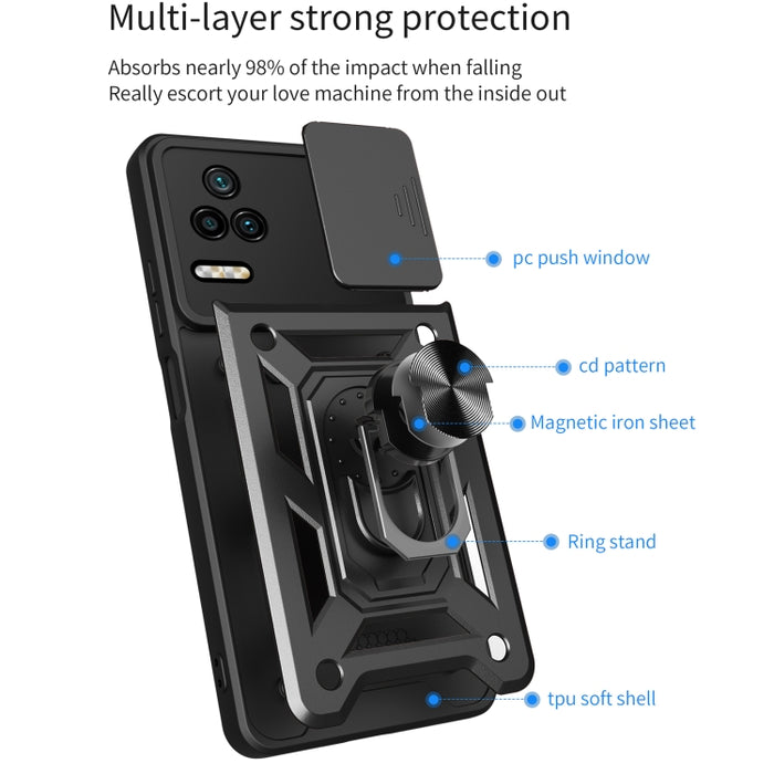 Funda de teléfono con diseño de cámara deslizante TPU + PC, For Xiaomi Poco F4/Redmi K40S