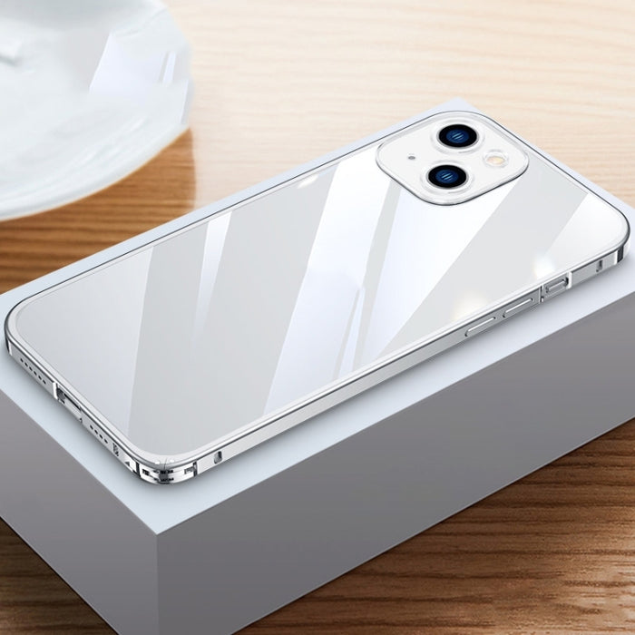 Caja de teléfono transparente con marco de metal HD