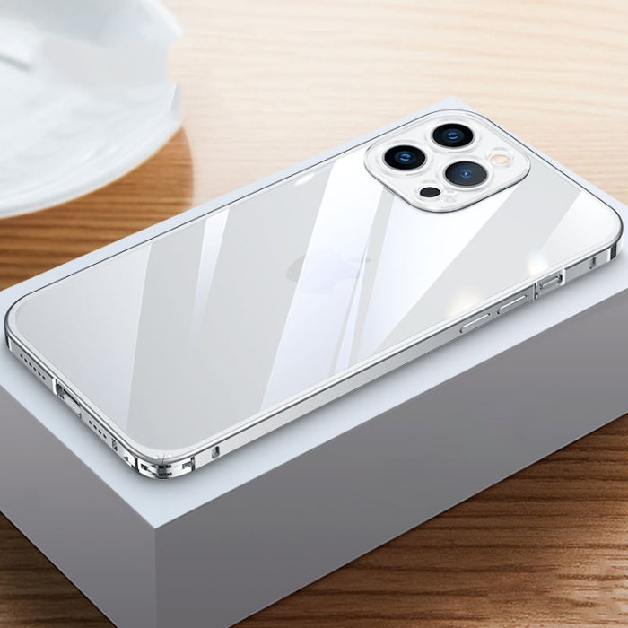 Caja de teléfono transparente con marco de metal HD