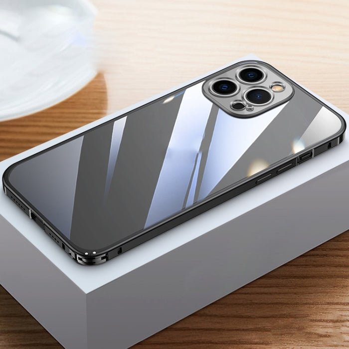 Caja de teléfono transparente con marco de metal HD