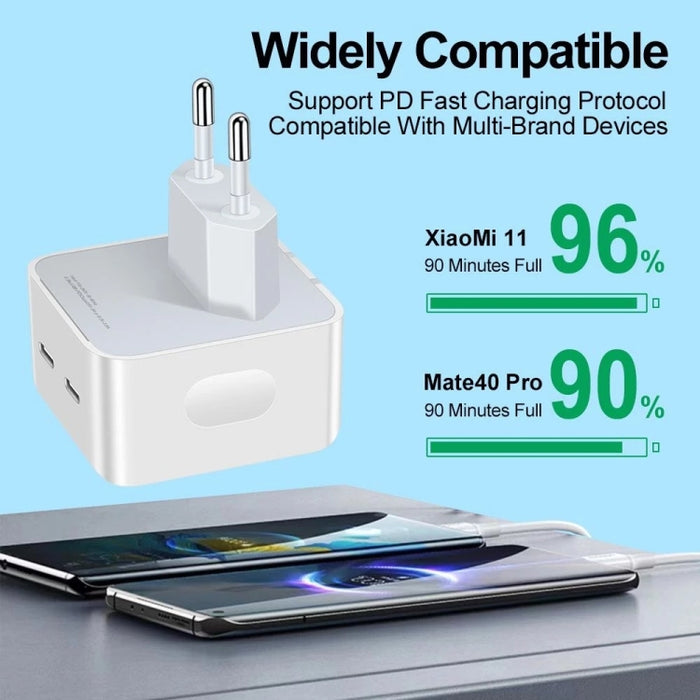 Cargador de puertos doble USB-C/Tipo-C PD de 50 W