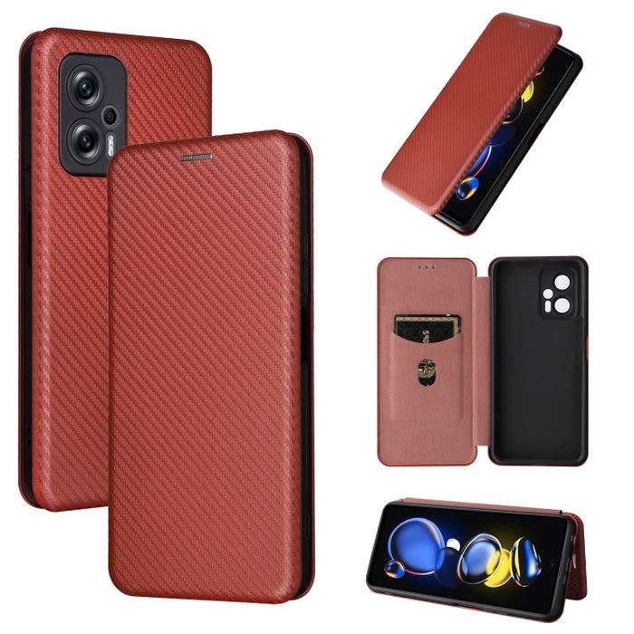 Caja de teléfono de cuero magnético con textura de fibra de carbono, For Tone E22, For vivo S12 5G / V23 5G, For Redmi Note 11T Pro / Note 11T Pro+ 5G, For Motorola Moto G42