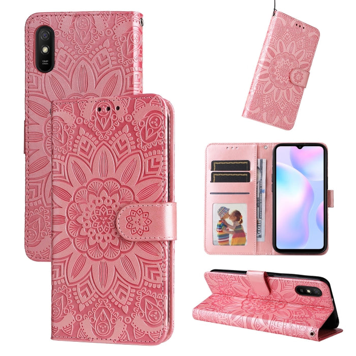 Estuche para teléfono de cuero con estampado de girasol en relieve, For Xiaomi Redmi 9A, For Xiaomi Redmi 9C / 10A, For Xiaomi Redmi 10C 4G, For Xiaomi Redmi K40 / K40 Pro / Xiaomi Poco F1, For Xiaomi Redmi K50 Gaming 5G, For Xiaomi Redmi Note 10 Pro 5...