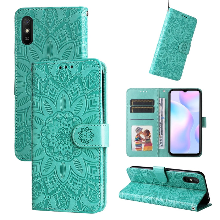 Estuche para teléfono de cuero con estampado de girasol en relieve, For Xiaomi Redmi 9A, For Xiaomi Redmi 9C / 10A, For Xiaomi Redmi 10C 4G, For Xiaomi Redmi K40 / K40 Pro / Xiaomi Poco F1, For Xiaomi Redmi K50 Gaming 5G, For Xiaomi Redmi Note 10 Pro 5...
