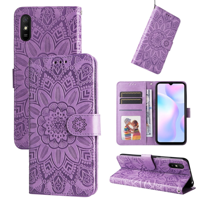 Estuche para teléfono de cuero con estampado de girasol en relieve, For Xiaomi Redmi 9A, For Xiaomi Redmi 9C / 10A, For Xiaomi Redmi 10C 4G, For Xiaomi Redmi K40 / K40 Pro / Xiaomi Poco F1, For Xiaomi Redmi K50 Gaming 5G, For Xiaomi Redmi Note 10 Pro 5...
