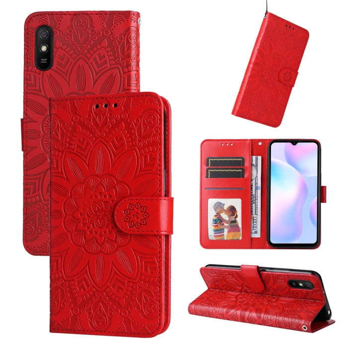 Estuche para teléfono de cuero con estampado de girasol en relieve, For Xiaomi Redmi 9A, For Xiaomi Redmi 9C / 10A, For Xiaomi Redmi 10C 4G, For Xiaomi Redmi K40 / K40 Pro / Xiaomi Poco F1, For Xiaomi Redmi K50 Gaming 5G, For Xiaomi Redmi Note 10 Pro 5...
