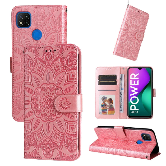 Estuche para teléfono de cuero con estampado de girasol en relieve, For Xiaomi Redmi 9A, For Xiaomi Redmi 9C / 10A, For Xiaomi Redmi 10C 4G, For Xiaomi Redmi K40 / K40 Pro / Xiaomi Poco F1, For Xiaomi Redmi K50 Gaming 5G, For Xiaomi Redmi Note 10 Pro 5...