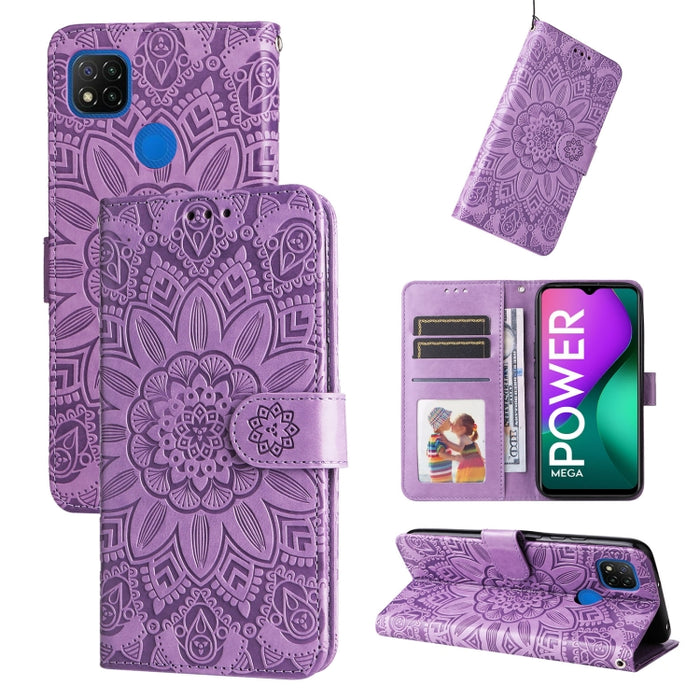 Estuche para teléfono de cuero con estampado de girasol en relieve, For Xiaomi Redmi 9A, For Xiaomi Redmi 9C / 10A, For Xiaomi Redmi 10C 4G, For Xiaomi Redmi K40 / K40 Pro / Xiaomi Poco F1, For Xiaomi Redmi K50 Gaming 5G, For Xiaomi Redmi Note 10 Pro 5...