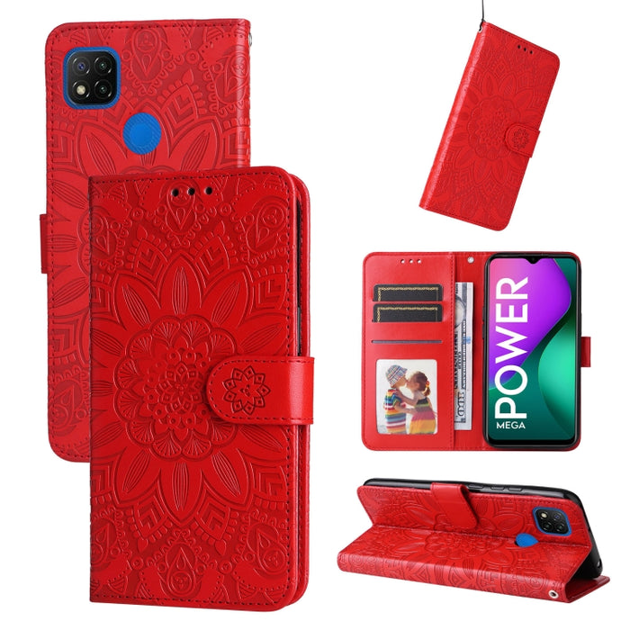 Estuche para teléfono de cuero con estampado de girasol en relieve, For Xiaomi Redmi 9A, For Xiaomi Redmi 9C / 10A, For Xiaomi Redmi 10C 4G, For Xiaomi Redmi K40 / K40 Pro / Xiaomi Poco F1, For Xiaomi Redmi K50 Gaming 5G, For Xiaomi Redmi Note 10 Pro 5...