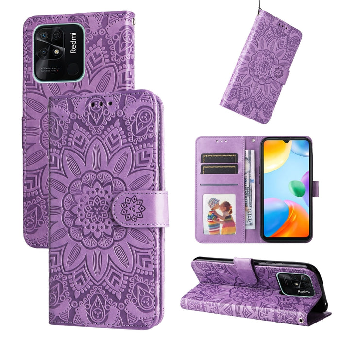 Estuche para teléfono de cuero con estampado de girasol en relieve, For Xiaomi Redmi 9A, For Xiaomi Redmi 9C / 10A, For Xiaomi Redmi 10C 4G, For Xiaomi Redmi K40 / K40 Pro / Xiaomi Poco F1, For Xiaomi Redmi K50 Gaming 5G, For Xiaomi Redmi Note 10 Pro 5...