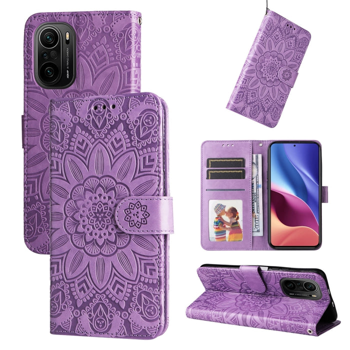 Estuche para teléfono de cuero con estampado de girasol en relieve, For Xiaomi Redmi 9A, For Xiaomi Redmi 9C / 10A, For Xiaomi Redmi 10C 4G, For Xiaomi Redmi K40 / K40 Pro / Xiaomi Poco F1, For Xiaomi Redmi K50 Gaming 5G, For Xiaomi Redmi Note 10 Pro 5...