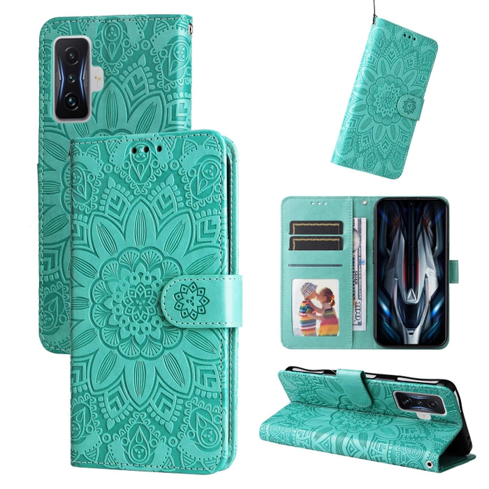 Estuche para teléfono de cuero con estampado de girasol en relieve, For Xiaomi Redmi 9A, For Xiaomi Redmi 9C / 10A, For Xiaomi Redmi 10C 4G, For Xiaomi Redmi K40 / K40 Pro / Xiaomi Poco F1, For Xiaomi Redmi K50 Gaming 5G, For Xiaomi Redmi Note 10 Pro 5...