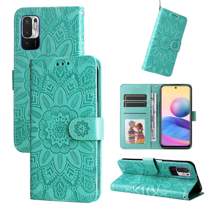 Estuche para teléfono de cuero con estampado de girasol en relieve, For Xiaomi Redmi 9A, For Xiaomi Redmi 9C / 10A, For Xiaomi Redmi 10C 4G, For Xiaomi Redmi K40 / K40 Pro / Xiaomi Poco F1, For Xiaomi Redmi K50 Gaming 5G, For Xiaomi Redmi Note 10 Pro 5...
