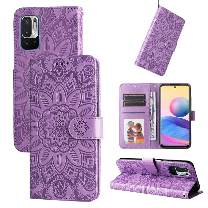 Estuche para teléfono de cuero con estampado de girasol en relieve, For Xiaomi Redmi 9A, For Xiaomi Redmi 9C / 10A, For Xiaomi Redmi 10C 4G, For Xiaomi Redmi K40 / K40 Pro / Xiaomi Poco F1, For Xiaomi Redmi K50 Gaming 5G, For Xiaomi Redmi Note 10 Pro 5...