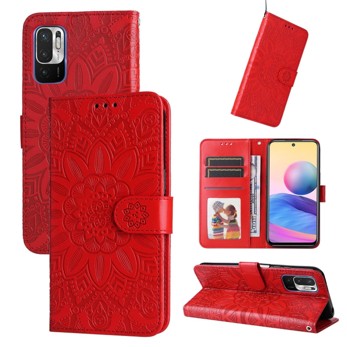 Estuche para teléfono de cuero con estampado de girasol en relieve, For Xiaomi Redmi 9A, For Xiaomi Redmi 9C / 10A, For Xiaomi Redmi 10C 4G, For Xiaomi Redmi K40 / K40 Pro / Xiaomi Poco F1, For Xiaomi Redmi K50 Gaming 5G, For Xiaomi Redmi Note 10 Pro 5...