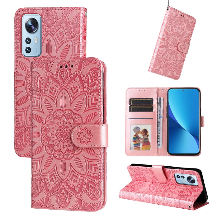 Estuche para teléfono de cuero con estampado de girasol en relieve, For Xiaomi 12 Lite, For Xiaomi 12 Pro, For Xiaomi 12 / 12X, For Xiaomi Poco M3 / Redmi 9T / Redmi 9 Power, For Xiaomi Poco X3 NFC