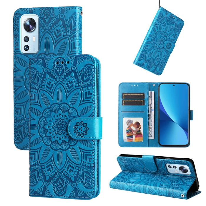 Estuche para teléfono de cuero con estampado de girasol en relieve, For Xiaomi 12 Lite, For Xiaomi 12 Pro, For Xiaomi 12 / 12X, For Xiaomi Poco M3 / Redmi 9T / Redmi 9 Power, For Xiaomi Poco X3 NFC