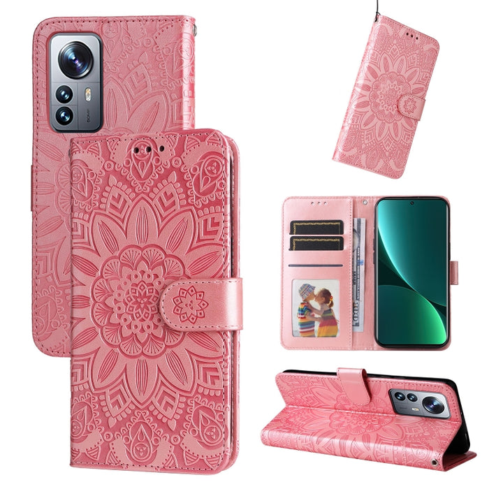 Estuche para teléfono de cuero con estampado de girasol en relieve, For Xiaomi 12 Lite, For Xiaomi 12 Pro, For Xiaomi 12 / 12X, For Xiaomi Poco M3 / Redmi 9T / Redmi 9 Power, For Xiaomi Poco X3 NFC