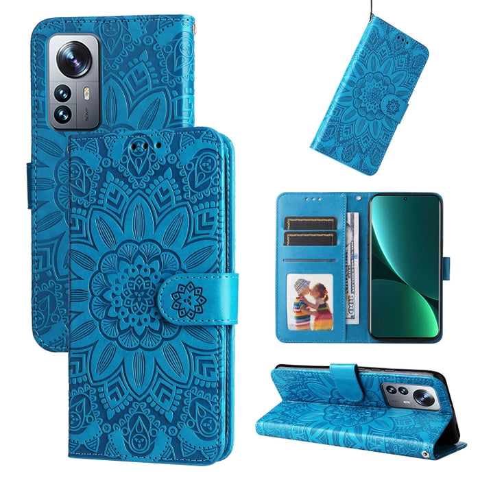 Estuche para teléfono de cuero con estampado de girasol en relieve, For Xiaomi 12 Lite, For Xiaomi 12 Pro, For Xiaomi 12 / 12X, For Xiaomi Poco M3 / Redmi 9T / Redmi 9 Power, For Xiaomi Poco X3 NFC