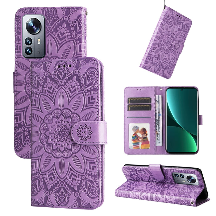 Estuche para teléfono de cuero con estampado de girasol en relieve, For Xiaomi 12 Lite, For Xiaomi 12 Pro, For Xiaomi 12 / 12X, For Xiaomi Poco M3 / Redmi 9T / Redmi 9 Power, For Xiaomi Poco X3 NFC