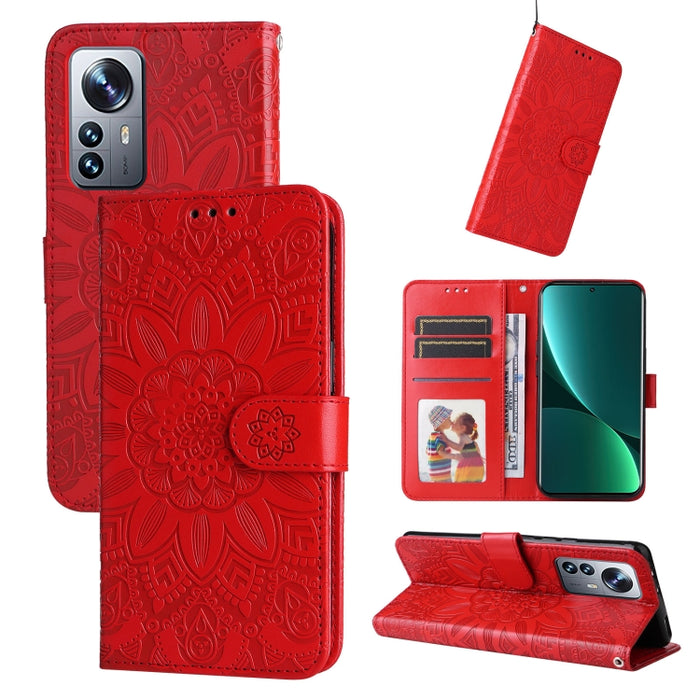Estuche para teléfono de cuero con estampado de girasol en relieve, For Xiaomi 12 Lite, For Xiaomi 12 Pro, For Xiaomi 12 / 12X, For Xiaomi Poco M3 / Redmi 9T / Redmi 9 Power, For Xiaomi Poco X3 NFC