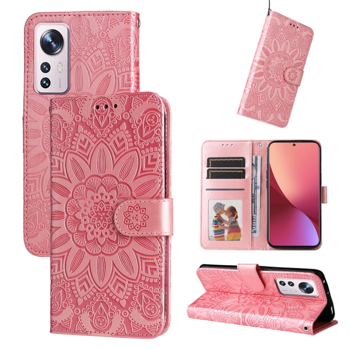 Estuche para teléfono de cuero con estampado de girasol en relieve, For Xiaomi 12 Lite, For Xiaomi 12 Pro, For Xiaomi 12 / 12X, For Xiaomi Poco M3 / Redmi 9T / Redmi 9 Power, For Xiaomi Poco X3 NFC