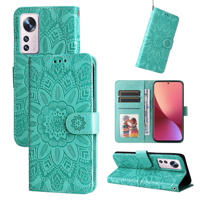 Estuche para teléfono de cuero con estampado de girasol en relieve, For Xiaomi 12 Lite, For Xiaomi 12 Pro, For Xiaomi 12 / 12X, For Xiaomi Poco M3 / Redmi 9T / Redmi 9 Power, For Xiaomi Poco X3 NFC