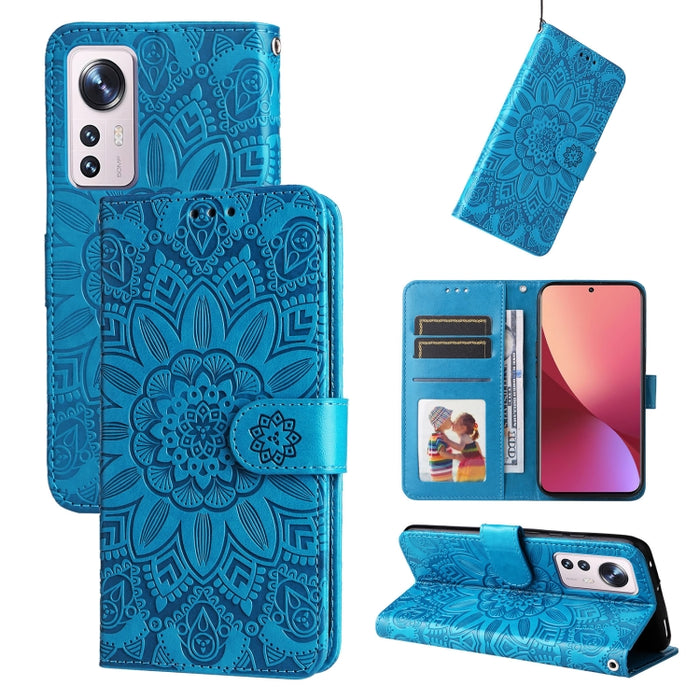 Estuche para teléfono de cuero con estampado de girasol en relieve, For Xiaomi 12 Lite, For Xiaomi 12 Pro, For Xiaomi 12 / 12X, For Xiaomi Poco M3 / Redmi 9T / Redmi 9 Power, For Xiaomi Poco X3 NFC